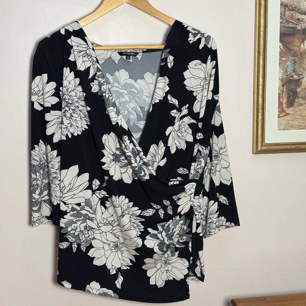 George Black and White Floral Blouse
